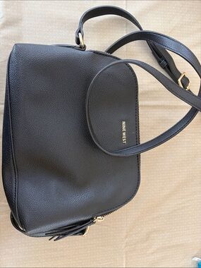 Nine West Black Pebbled Crossbody with Gold Accents